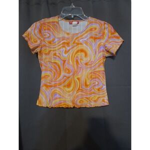 Periscope Psychedelic‎ Top, Sparkle Ribbed T-Shirt, Vintage Women's Large Blouse